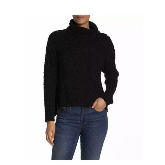 Bobeau Women's Popcorn Turtleneck Sweater Medium Black NWT Bubble Plush High Low - Picture 1 of 6